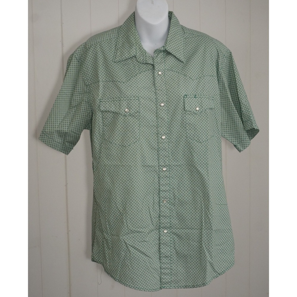 Wrangler Large Green Diamond Pattern Short Sleeve Wrancher Western Shirt
